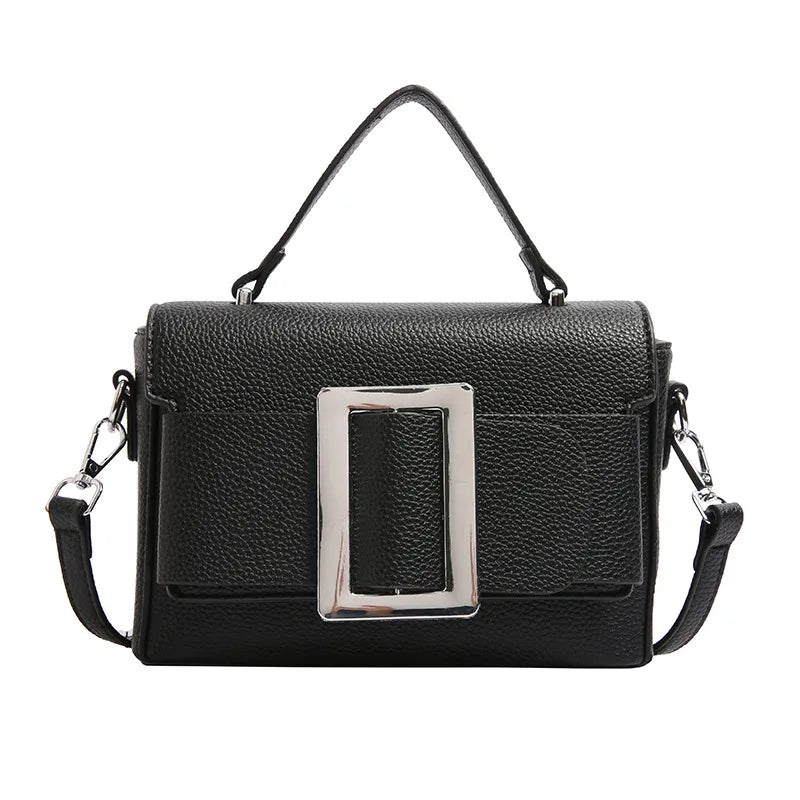 Women's PU Solid Color Basic Classic Style Square Magnetic Buckle Square Bag