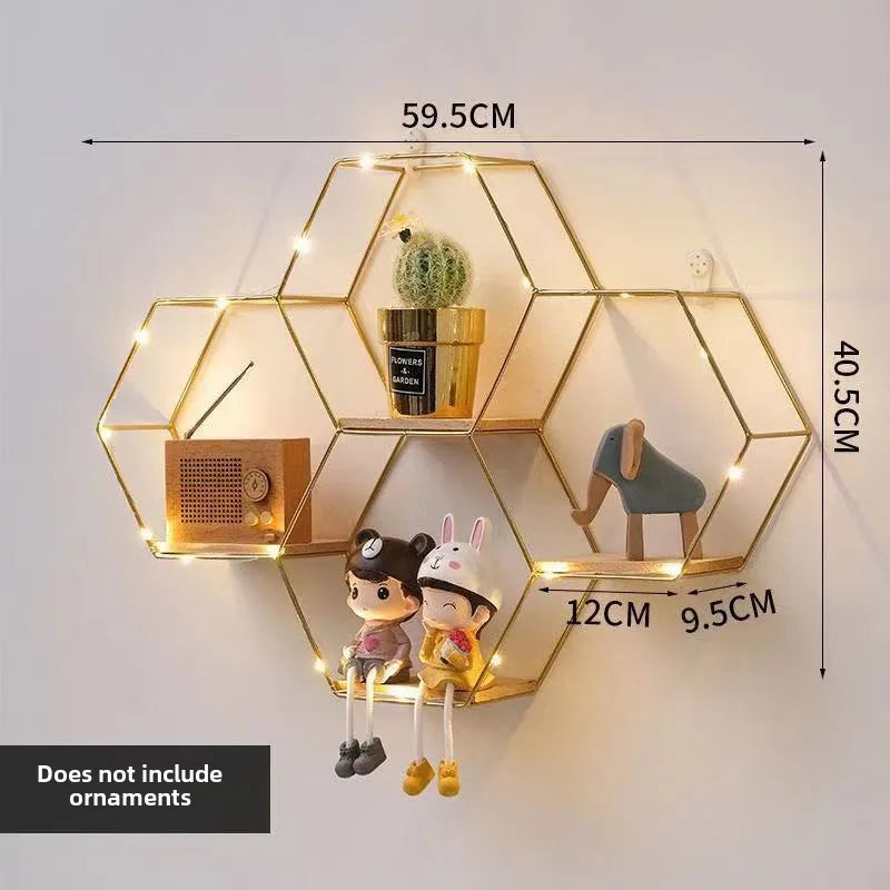 Wrought Iron Nordic Wall Decorations  Home Bedroom Dining Room Wall Hanging Room Hexagon Shelf Wall