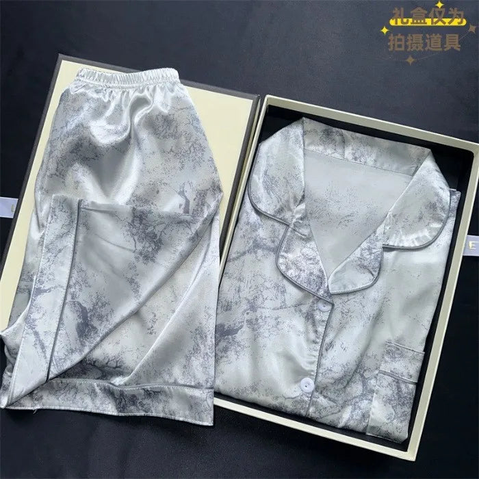 New Women's Silk Sleepwear Summer Simple Luxury Texture Sweet INS Home Clothes Set Pajamas Breathable Casual Sleepwear
