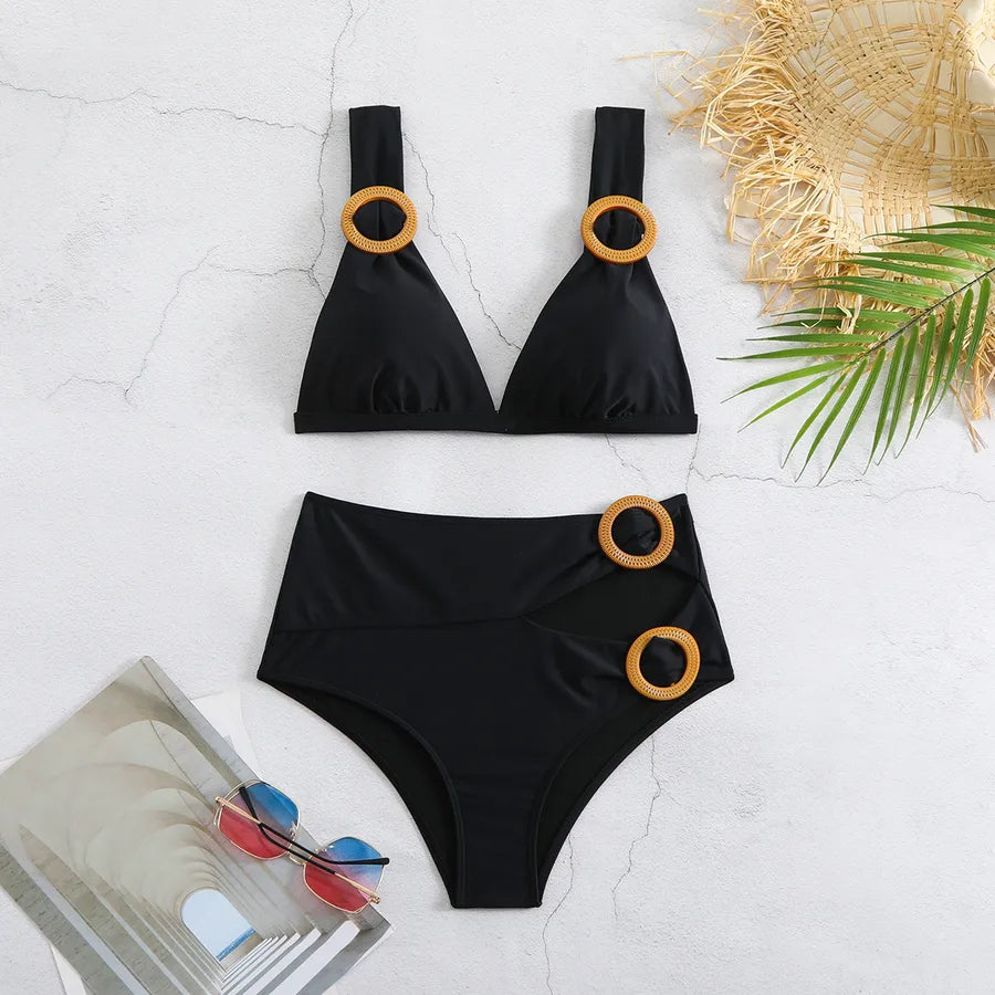 Women's Solid Color 2 Pieces Set Bikinis Swimwear