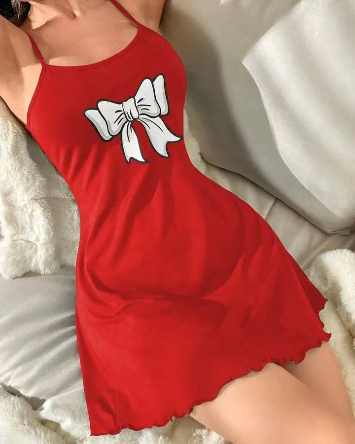 Home Women's Sexy Bow Knot Polyester Milk Fiber Pajama Sets