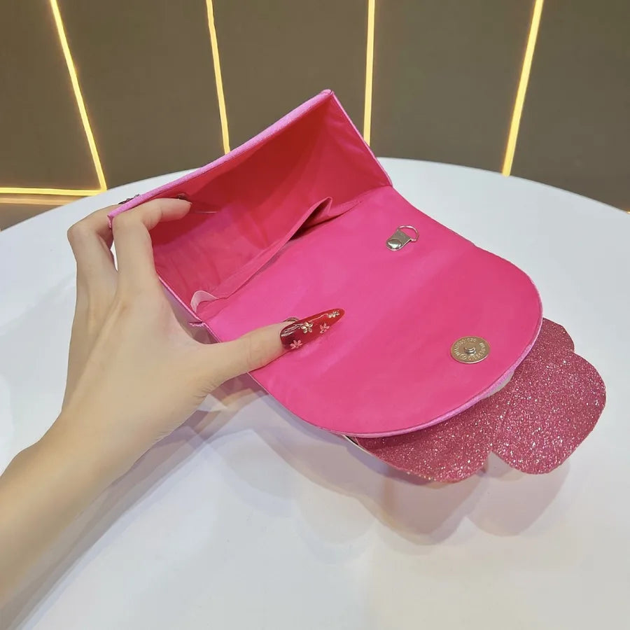New Fashionable Tea Rose Shiny Handbag Women's Evening Bag Round Handle Shoulder Crossbody Bag For Banquet And Dinner