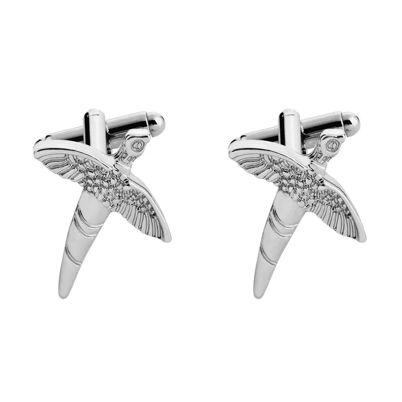 fashion geometry pattern six-pointed star leaves glasses music symbol bat bird wolf head titanium steel shirt cufflinks