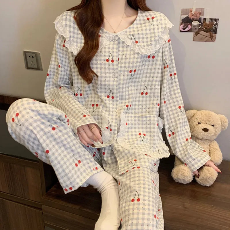 Cloud Cotton Long Sleeve Sleepwear Women's Spring Autumn Style Cute Doll Collar Home Clothes Breathable Casual Sleepwear