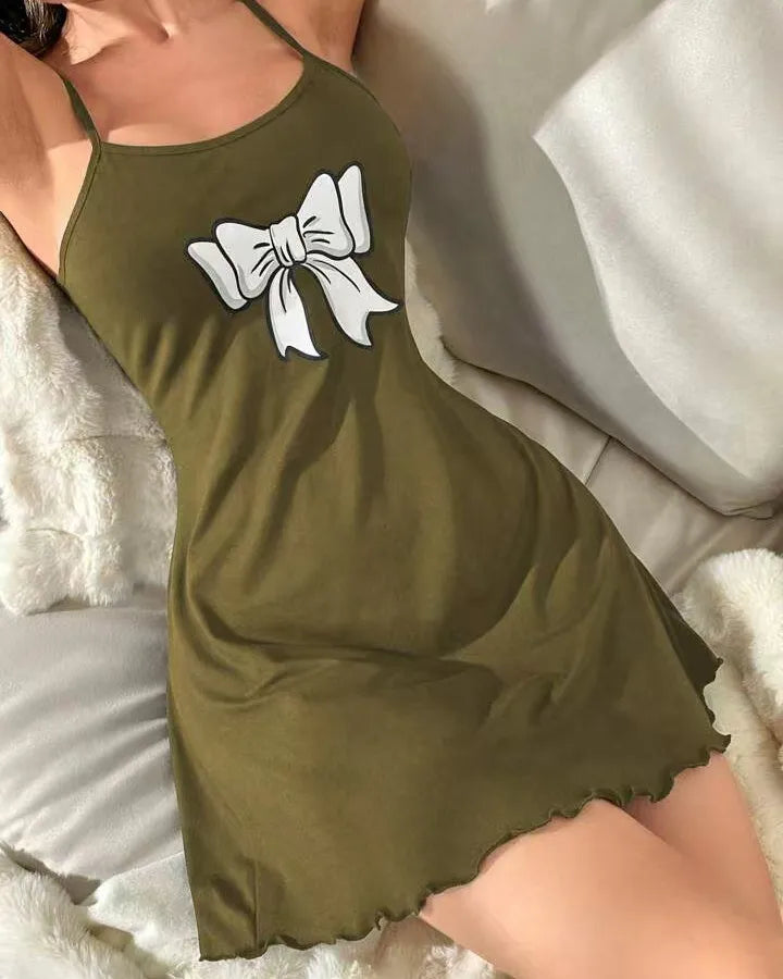 Home Women's Sexy Bow Knot Polyester Milk Fiber Pajama Sets