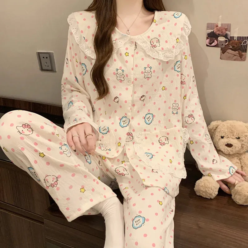 Cloud Cotton Long Sleeve Sleepwear Women's Spring Autumn Style Cute Doll Collar Home Clothes Breathable Casual Sleepwear