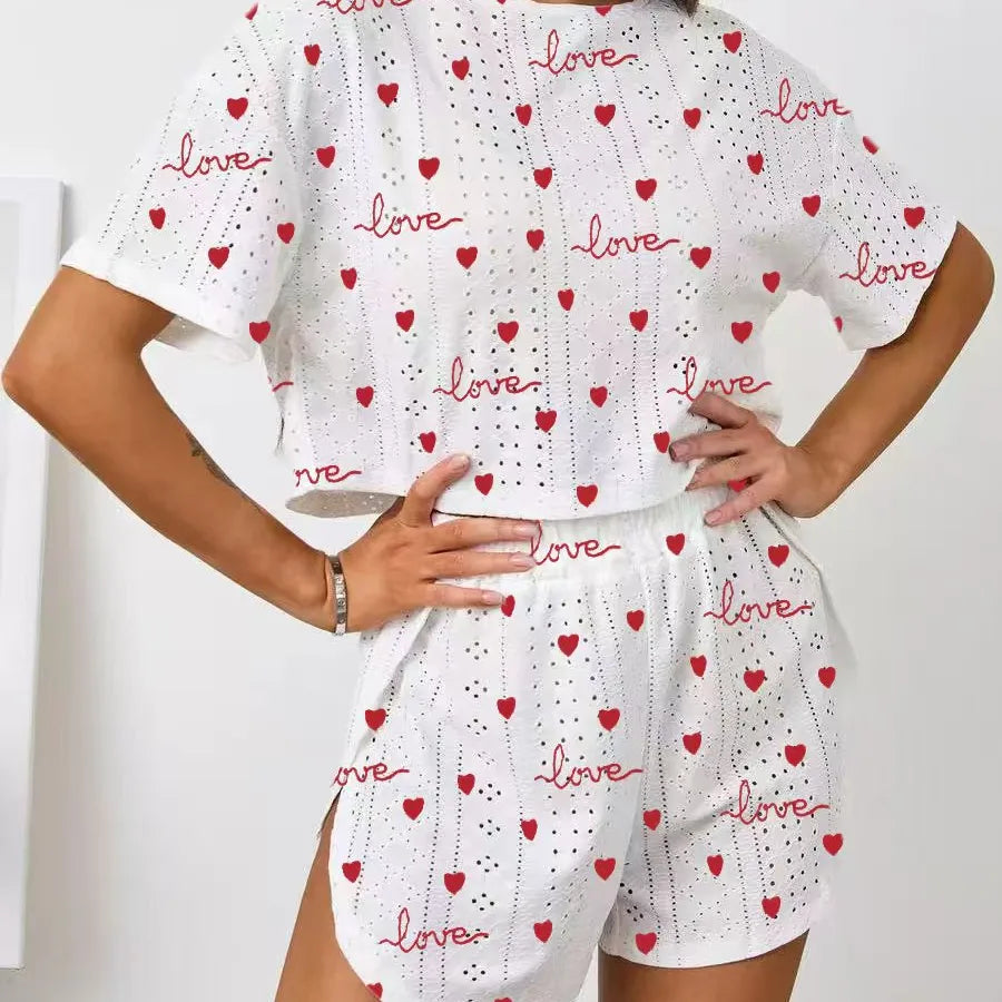 Women's Short-sleeved Shorts Jacquard Printed Summer Fashion Two-piece Pajamas Home Clothes suit