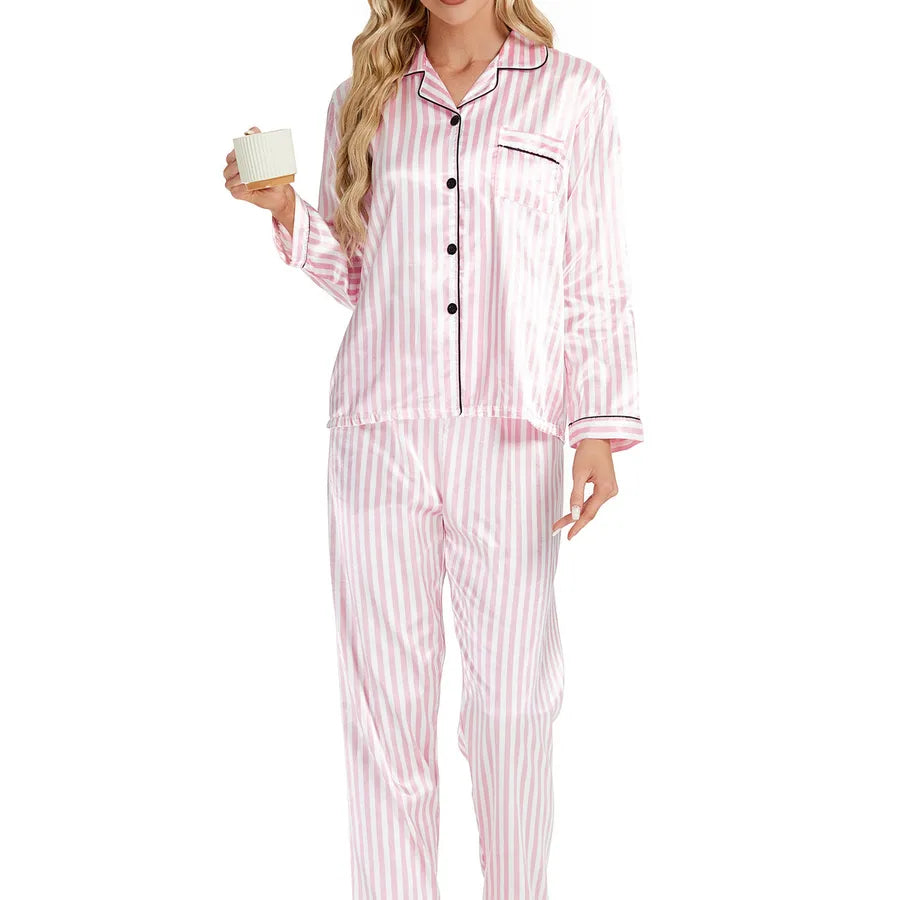 Elegant Long Sleeve Women's Home Clothes Set Sleepwear Casual Fashionable Autumn Middle East Style Polyester Silk Blend