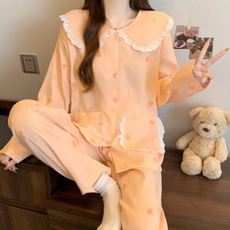 Cloud Cotton Long Sleeve Sleepwear Women's Spring Autumn Style Cute Doll Collar Home Clothes Breathable Casual Sleepwear