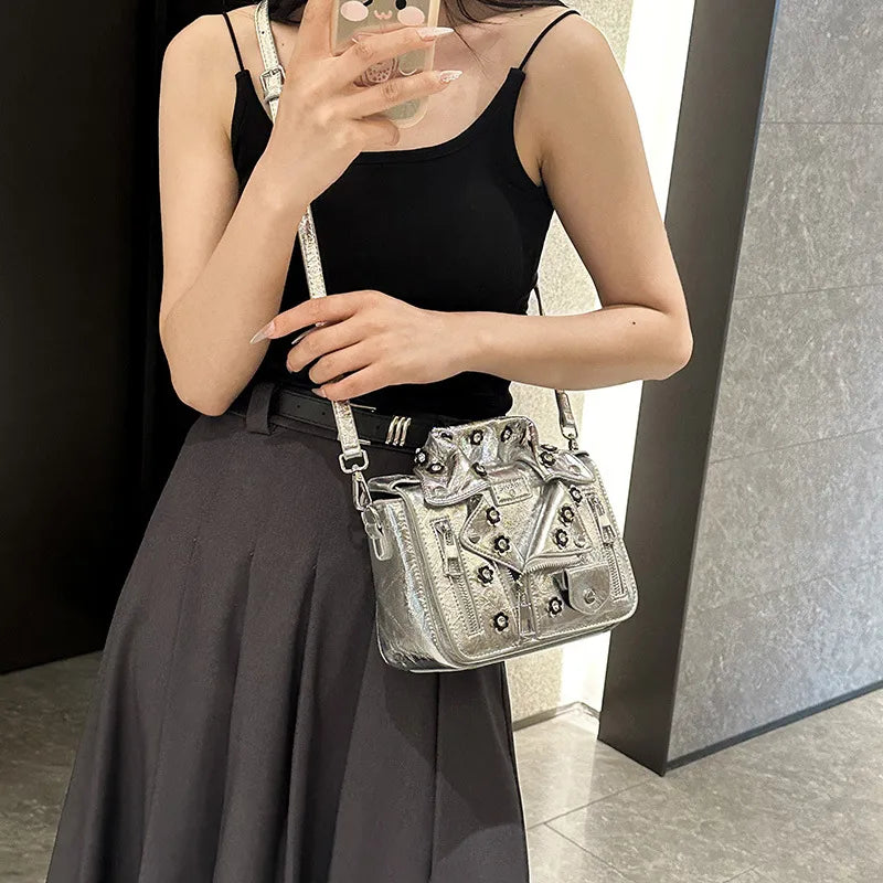 Women's Medium Pu Leather Clothes Streetwear  Square Zipper Crossbody Bag