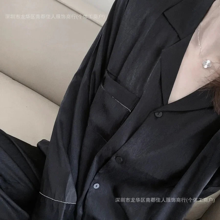 New Women's Silk Sleepwear Summer Simple Luxury Texture Sweet INS Home Clothes Set Pajamas Breathable Casual Sleepwear