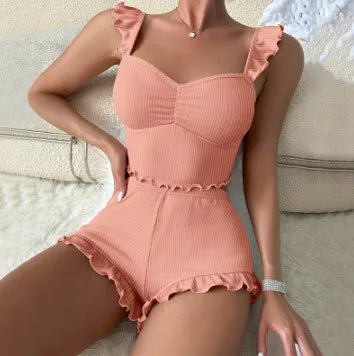 Sexy Strap Sleepwear Women's Short Pants European Style Home Clothes Polyester Milk Silk Cool Casual Summer Spring Autumn