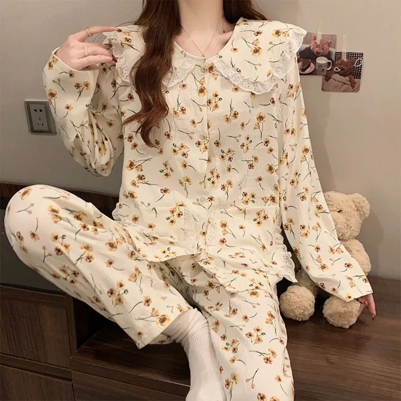 Cloud Cotton Long Sleeve Sleepwear Women's Spring Autumn Style Cute Doll Collar Home Clothes Breathable Casual Sleepwear