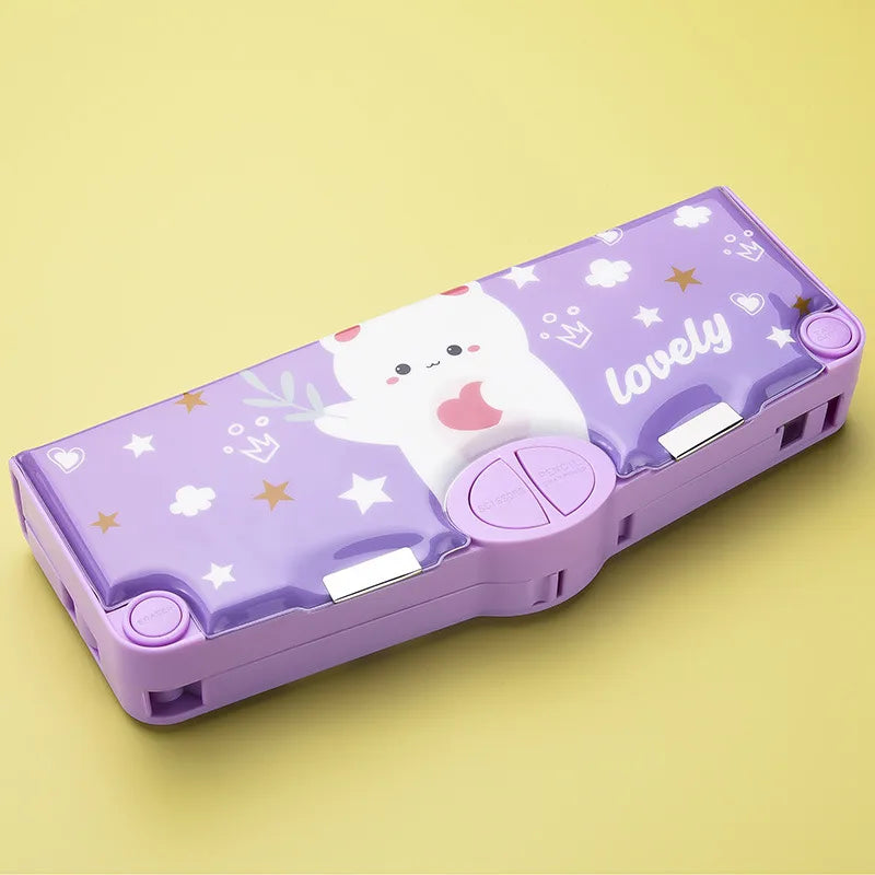 Large Capacity Double Layer Children's Pencil Case Cute New Plastic Stationery Box For Boys Girls School Office Supplies