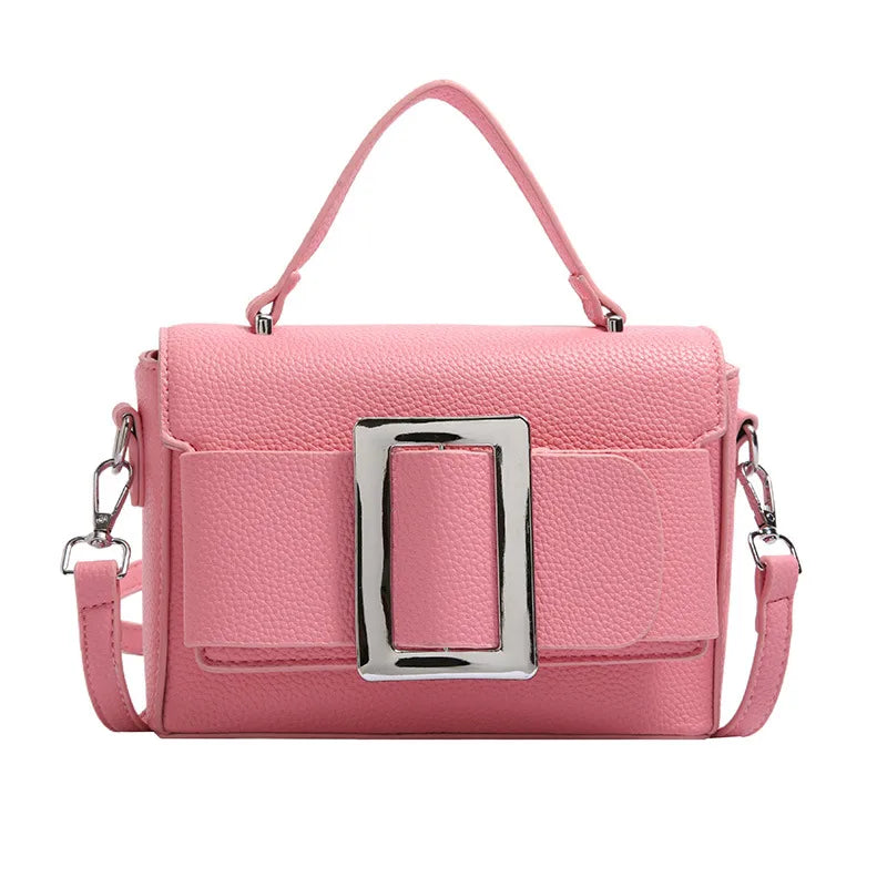 Women's PU Solid Color Basic Classic Style Square Magnetic Buckle Square Bag