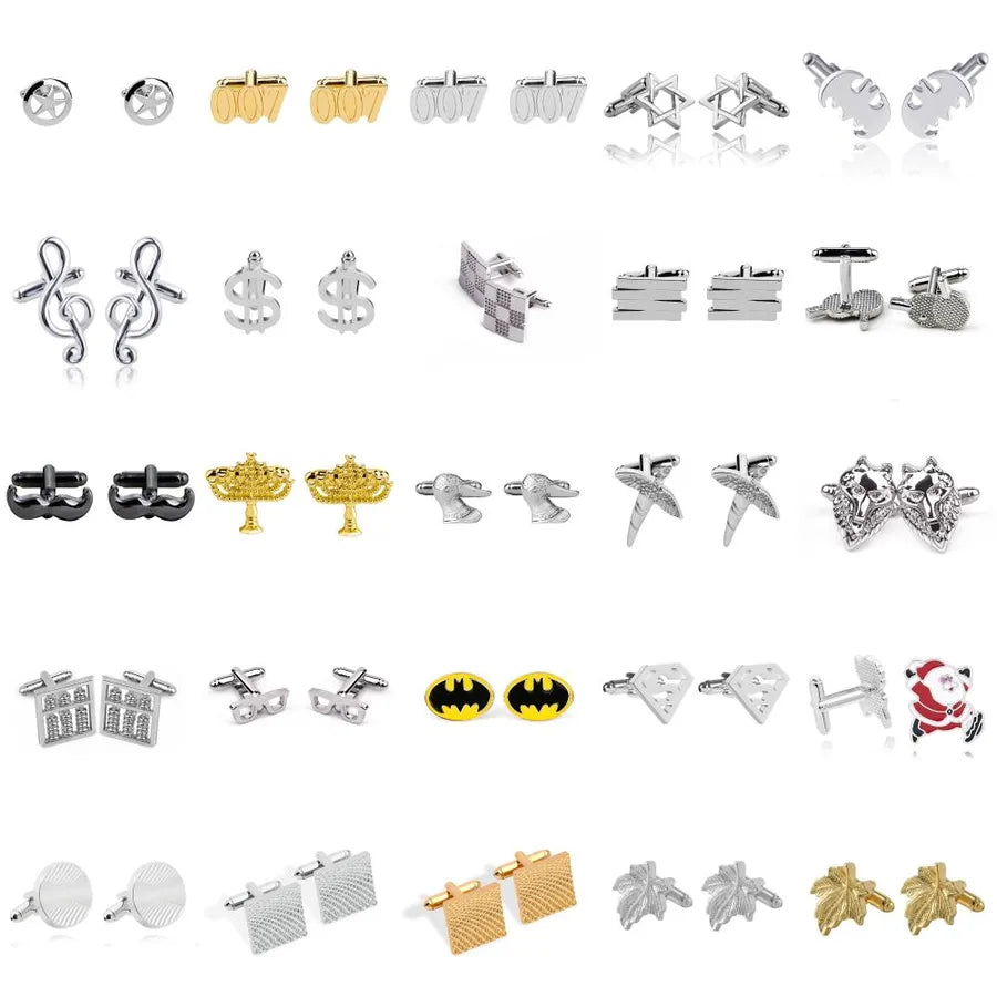 fashion geometry pattern six-pointed star leaves glasses music symbol bat bird wolf head titanium steel shirt cufflinks