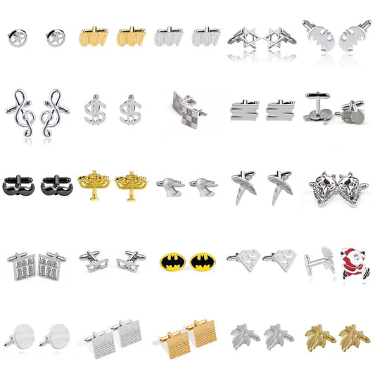 fashion geometry pattern six-pointed star leaves glasses music symbol bat bird wolf head titanium steel shirt cufflinks