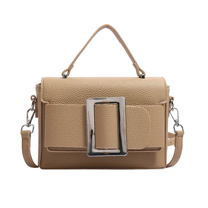 Women's PU Solid Color Basic Classic Style Square Magnetic Buckle Square Bag