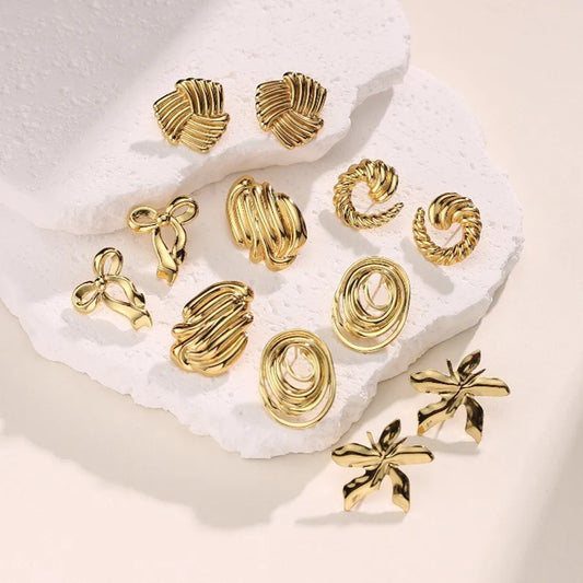 1 Pair Casual Vacation Sweet Irregular Stripe Bow Knot Hollow Out 304 Stainless Steel Imitation Gold  Ear Studs