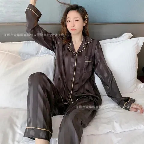 New Women's Silk Sleepwear Summer Simple Luxury Texture Sweet INS Home Clothes Set Pajamas Breathable Casual Sleepwear