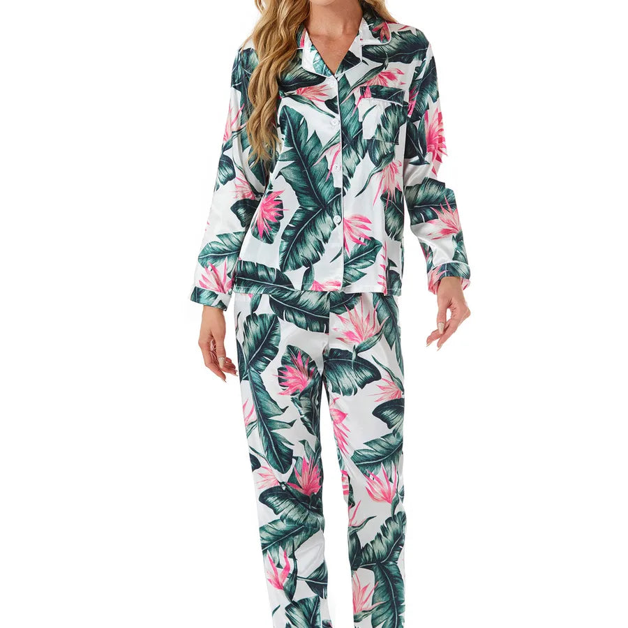 Elegant Long Sleeve Women's Home Clothes Set Sleepwear Casual Fashionable Autumn Middle East Style Polyester Silk Blend