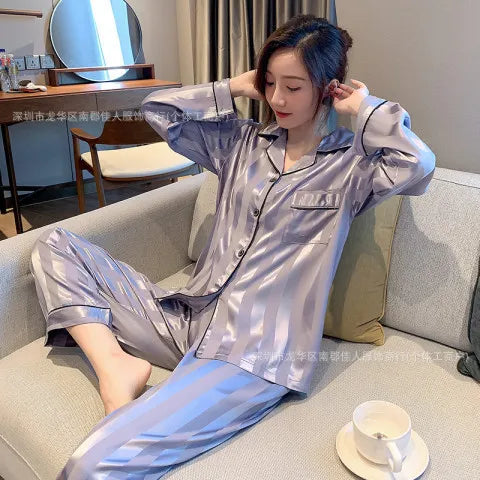 New Women's Silk Sleepwear Summer Simple Luxury Texture Sweet INS Home Clothes Set Pajamas Breathable Casual Sleepwear
