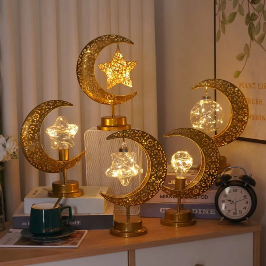 LED Iron Art Castle Moon Lamp Round Ball Star Moon Lamp Middle East Festival Decoration Copper Wire Colorful Lamp Ornament
