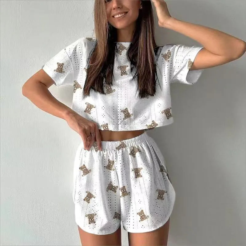 Women's Short-sleeved Shorts Jacquard Printed Summer Fashion Two-piece Pajamas Home Clothes suit