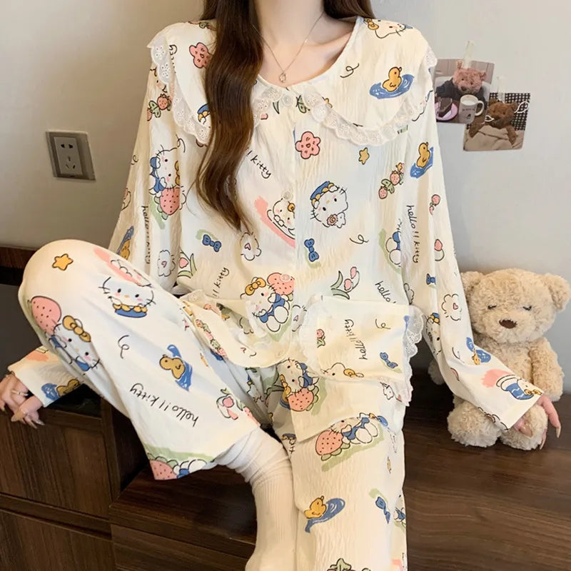 Cloud Cotton Long Sleeve Sleepwear Women's Spring Autumn Style Cute Doll Collar Home Clothes Breathable Casual Sleepwear