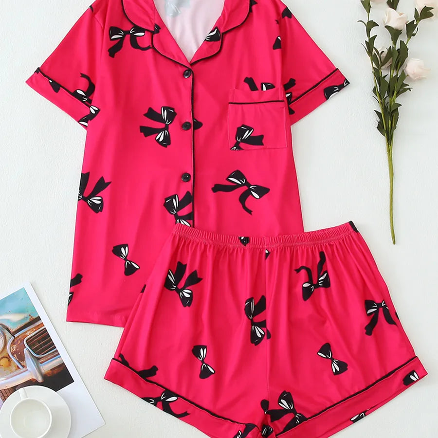 Holiday Daily Women's Vacation Simple Style Bow Knot Polyester Milk Fiber Shorts Sets Pajama Sets