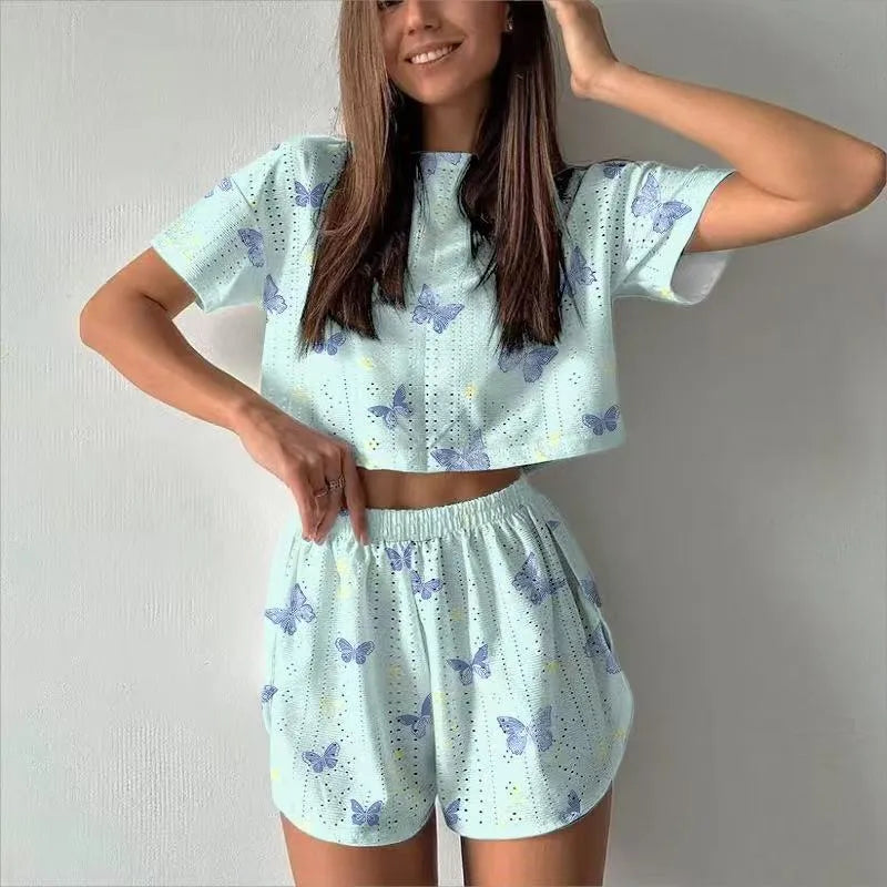Women's Short-sleeved Shorts Jacquard Printed Summer Fashion Two-piece Pajamas Home Clothes suit