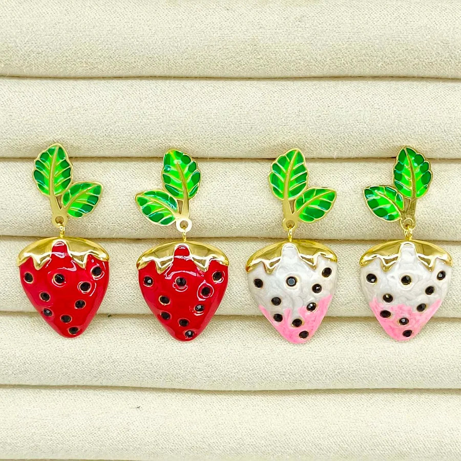 1 Pair Casual Cute Pastoral Strawberry Enamel Plating 304 Stainless Steel 18K Gold Plated Ear Studs