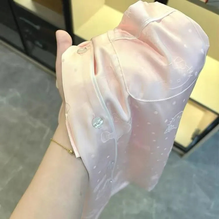 New Women's Silk Sleepwear Summer Simple Luxury Texture Sweet INS Home Clothes Set Pajamas Breathable Casual Sleepwear