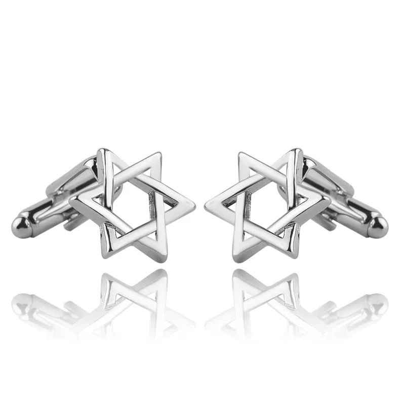 fashion geometry pattern six-pointed star leaves glasses music symbol bat bird wolf head titanium steel shirt cufflinks