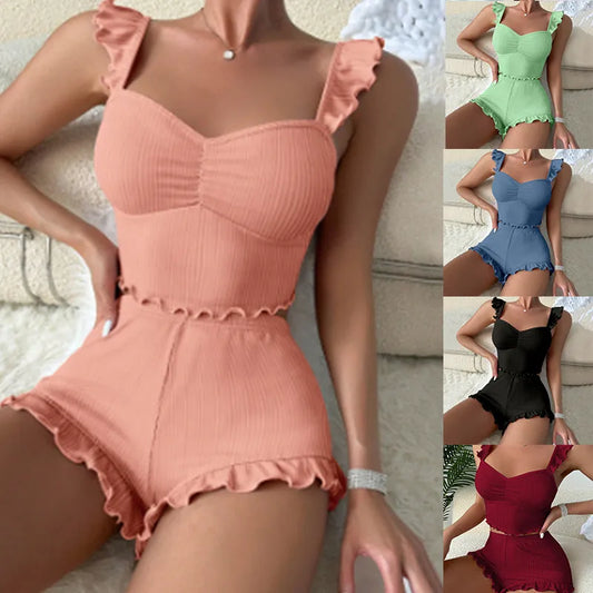 Sexy Strap Sleepwear Women's Short Pants European Style Home Clothes Polyester Milk Silk Cool Casual Summer Spring Autumn