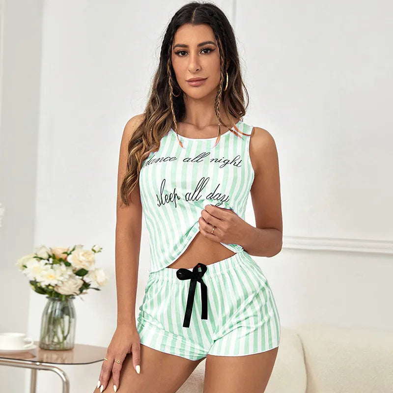 summer new women's printed vest shorts pajamas PJ women's home wear