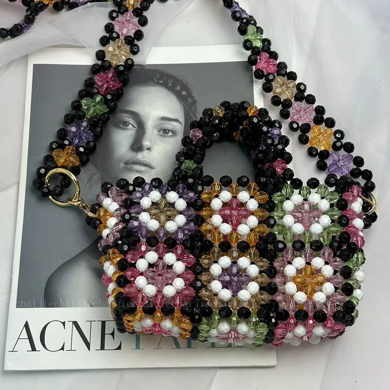 Women's Small Arylic Flower Streetwear Square Open Crossbody Bag