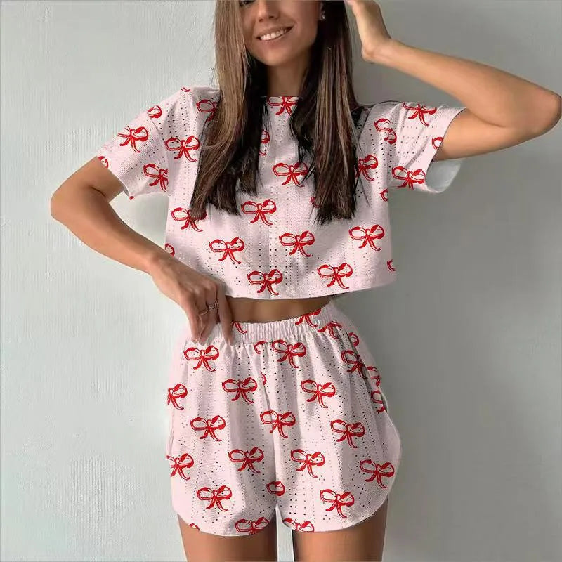 Women's Short-sleeved Shorts Jacquard Printed Summer Fashion Two-piece Pajamas Home Clothes suit
