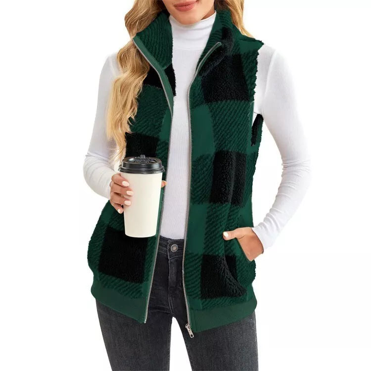 Ladies Body Warmer Gilet CHECK Zip Up