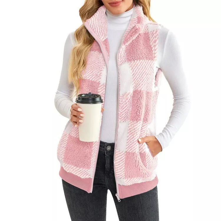 Ladies Body Warmer Gilet CHECK Zip Up