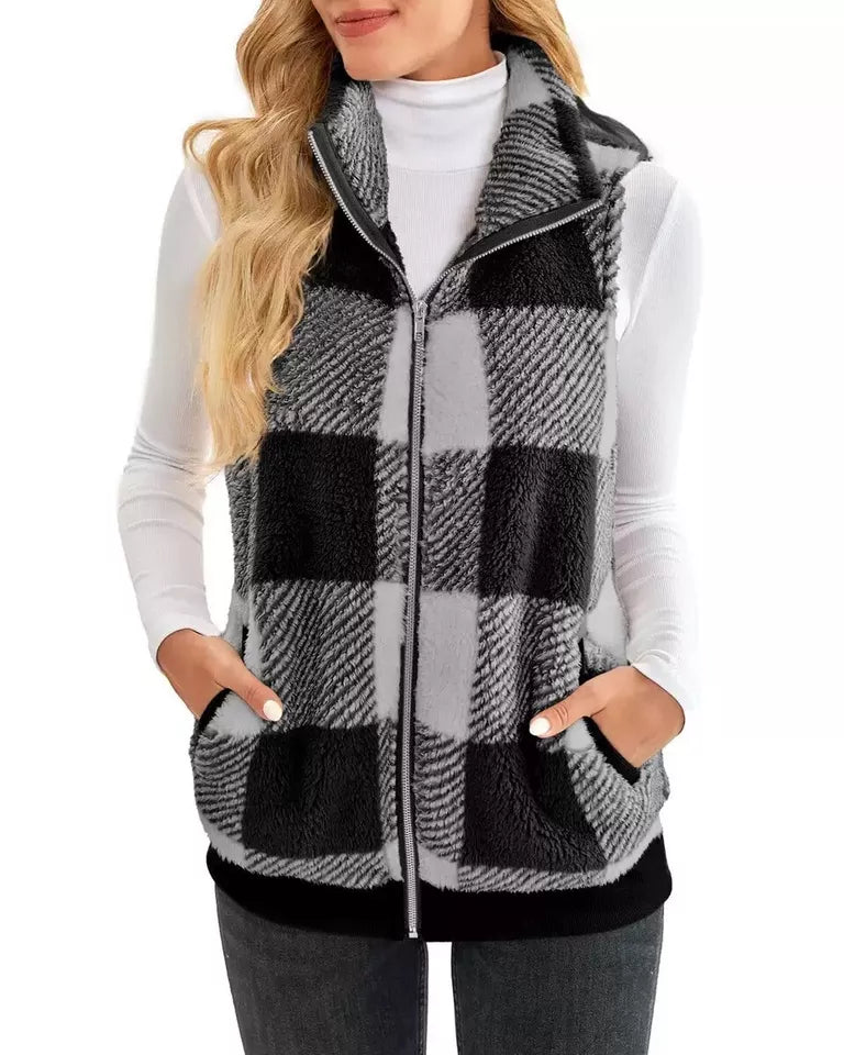 Ladies Body Warmer Gilet CHECK Zip Up
