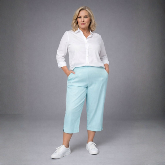 1/2 Elastic Waist 3/4 Capri Trousers