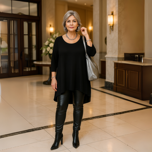 Plain 3/4 Sleeve Dipped Hem Top