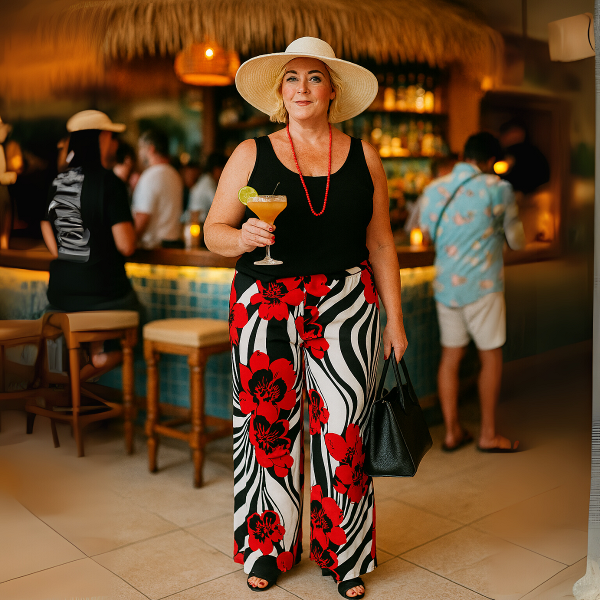 Red White Black Swirl Wide Leg Palazzo Trousers