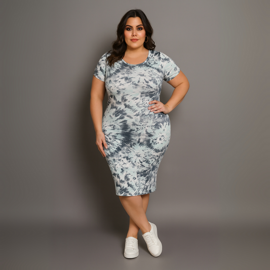 Tie Dye Short Sleeve Stretchy T-Shirt Dress