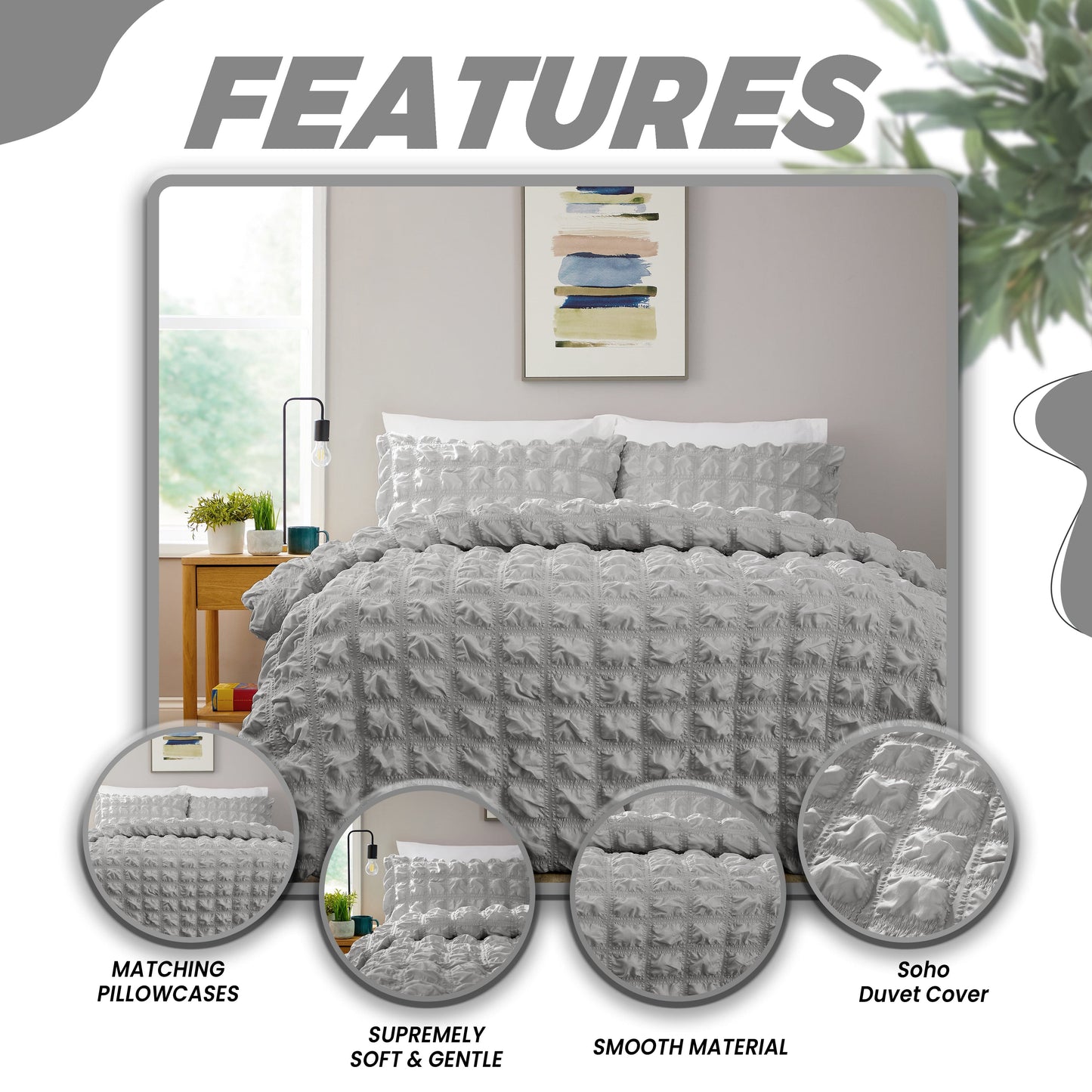 Soho Grey Microfibre Duvet Cover Set with Pillowcases Quilted Super Soft Easy Care Bedding Bed Linen Set by OLIVIA ROCCO