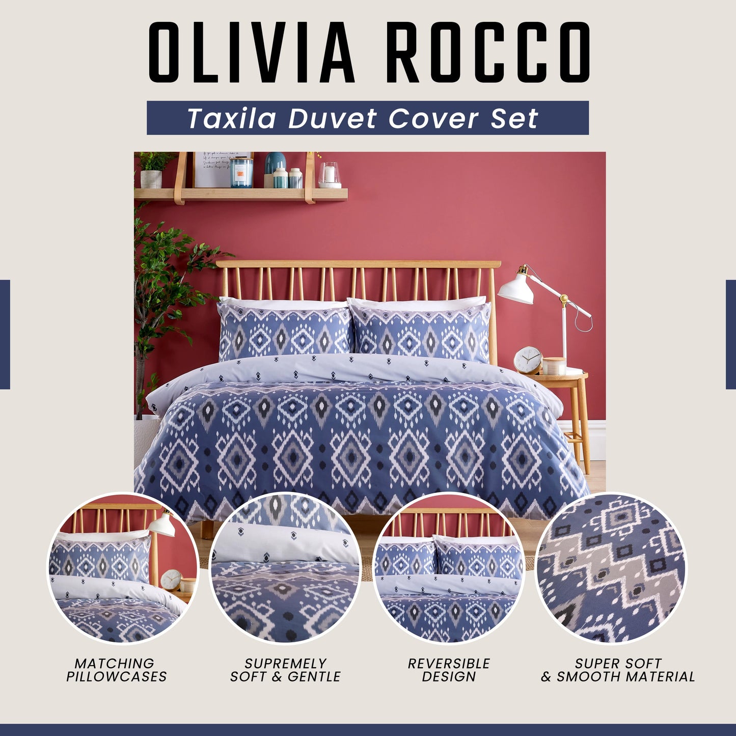Taxila Duvet Cover Set Easy Care Quilt Covers with Pillowcases Super Soft Reversible Bedding Bed Linen Sets for Bedroom Décor by OLIVIA ROCCO