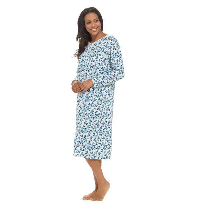 Women's Long Sleeve Fleece Nightdress Soft Warm Floral Print Sleepwear Cozy Winter Nightie Loungewear Available in Multiple Sizes By Daisy Dreamer