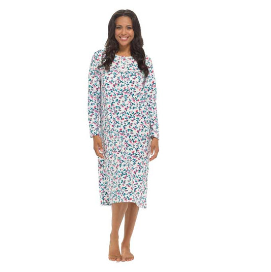 Women's Long Sleeve Fleece Nightdress Soft Warm Floral Print Sleepwear Cozy Winter Nightie Loungewear Available in Multiple Sizes By Daisy Dreamer