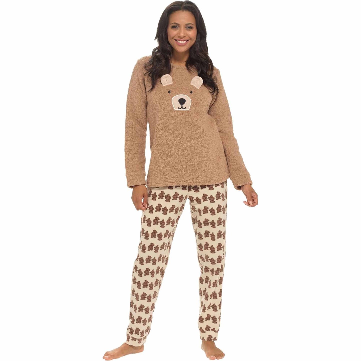 Women's Teddy Bear Warm Soft Fleece Pyjama Set Cozy Loungewear PJs by Daisy Dreamer